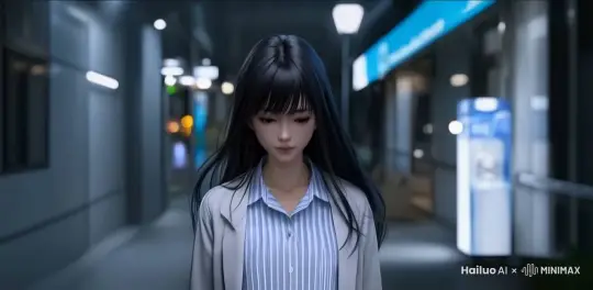 固定对象，固定镜头距离，低着头超前走着，街道的建筑慢慢的朝着身后移动着 by Hailuo AI Video Generator