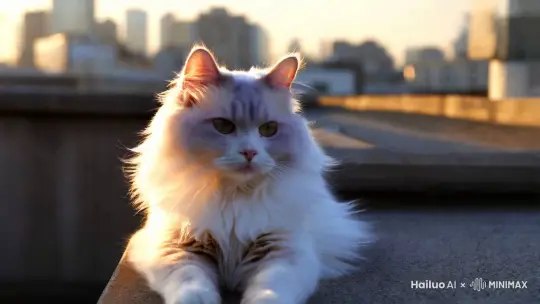 一只可爱的白紫的猫，在房顶上卖萌 by Hailuo AI Video Generator