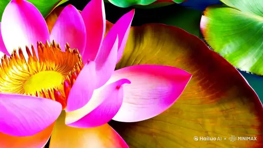 在极乐世界的中央，一泓莲花池宛如梦幻之境展开。池中莲花硕大无朋，花瓣层层叠叠，如粉色的琉璃雕琢而成，细腻温润且散发着柔和的光晕。每一片花瓣上脉络清晰，仿佛流淌着金色的蜜汁，在微风中轻轻颤动，似在低诉着佛国的梵音。
 
莲叶田田，碧如翡翠，大如轻舟，它们簇拥着莲花，承接着从天际飘落的祥光。那祥光融入池中，化作闪烁的星芒，在水面跳跃、嬉戏。
 
莲花池周围，金沙铺地，璀璨生辉。池中清泉潺潺，其音袅袅，似在吟唱着永恒的极乐之歌。时有灵鸟翩跹而至，羽色绚烂，它们栖息于莲花之上，目光清澈而宁静，与莲花一同沉醉在这无边的祥和之中。整个莲花池弥漫着馥郁的芬芳，那香气并非尘世的俗香，而是能洗净灵魂、启迪智慧的圣香，闻之者，心宁神安，仿若忘却一切烦恼与执念，只愿沉浸在这极乐世界的至美盛景，永享安宁与福泽。 by Hailuo AI Video Generator