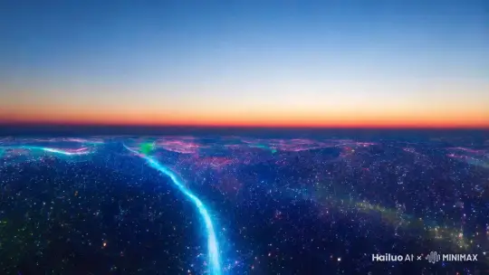 天外荒野，量子巨物如幻影闪烁，粒子流如彩带飞舞。
 by Hailuo AI Video Generator