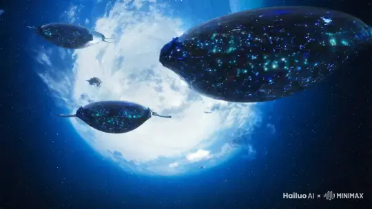 宇宙边际，镜面般生物反射着无尽光芒。
 by Hailuo AI Video Generator