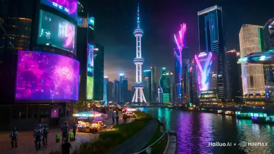 Towering skyscrapers with sleek, modern designs, glowing with vibrant neon lights of various colors.
Holographic billboards projecting dynamic advertisements and animations above the bustling city streets.
Flying vehicles navigating a high-tech skyline, casting soft lights on the buildings below.
The Huangpu River illuminated with glowing, bioluminescent water, reflecting the brilliance of the city.
The iconic Oriental Pearl Tower reimagined with futuristic upgrades, including energy fields and glowing accents.
Robotic street vendors and people wearing advanced, cyberpunk-inspired attire.
The atmosphere is alive with activity, emphasizing innovation, energy, and progress.
The scene is set during a glowing night with a starry sky, creating a dynamic, awe-inspiring view of a high-tech metropolis." 30 seconds by Hailuo AI Video Generator