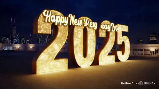只见空中漂浮着大大的2025年元旦节快乐！ by Hailuo AI Video Generator