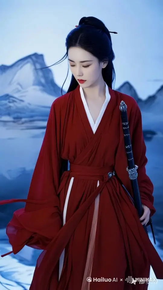 雪花纷飞，女子转身，背对镜头，大步离开，唯美，艺术 by Hailuo AI Video Generator