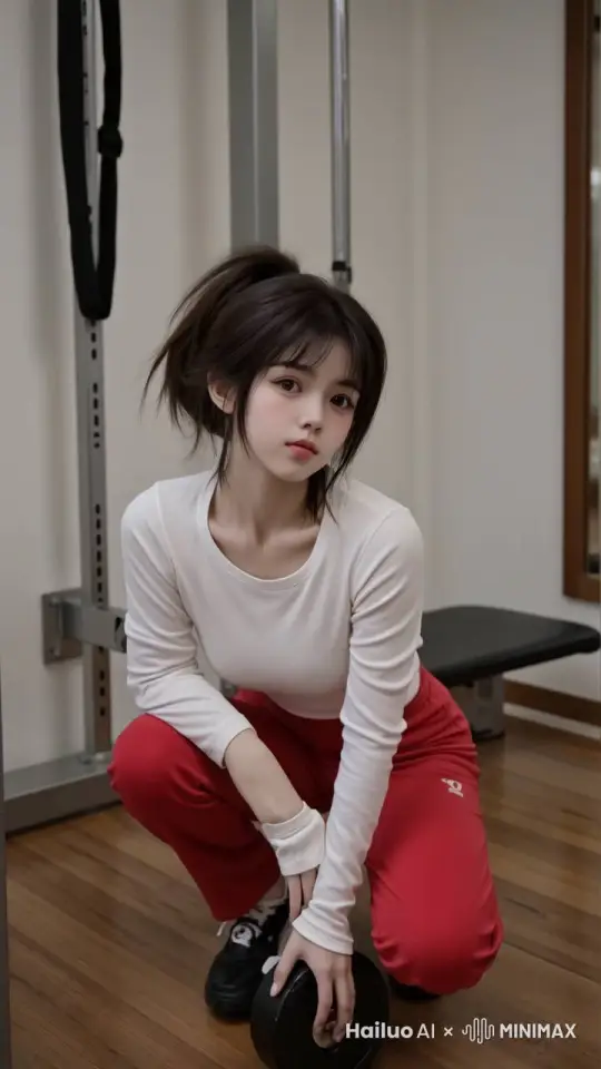 女孩蹲着，眼睛看向左边，头发微微飘动，镜头跟随女孩的眼睛 by Hailuo AI Video Generator
