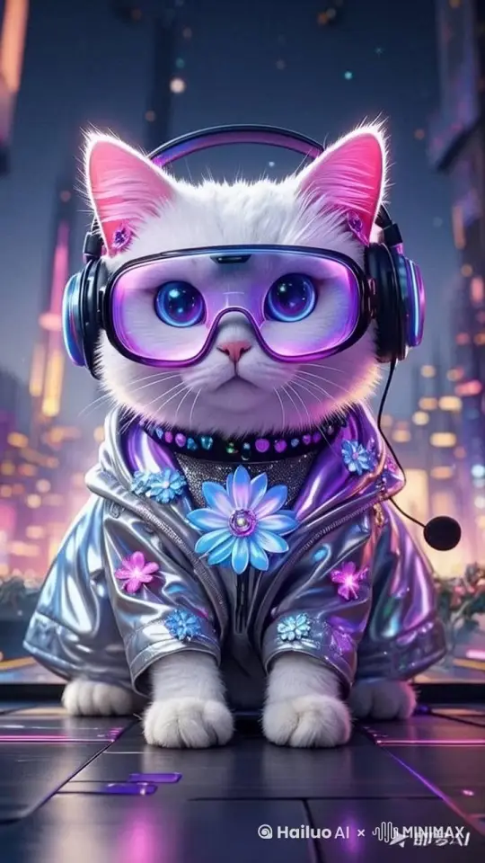 头随着音乐的律动，上下轻微点头。后面背景在漂动 by Hailuo AI Video Generator