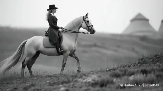 马匹典雅稳重地表演盛装舞步（dressage),镜头右移跟随 by Hailuo AI Video Generator