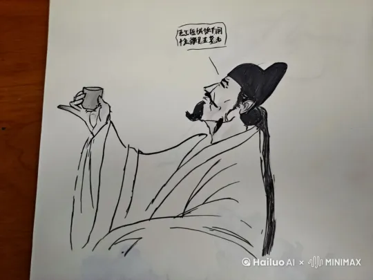 图中人物将杯中酒喝掉，并将杯子豪气地摔碎。保留人物原型。

 by Hailuo AI Video Generator