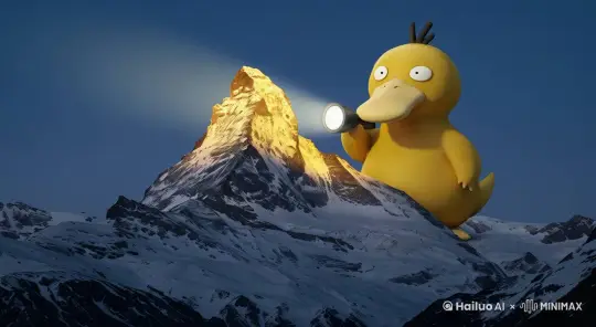 巨型可达鸭关闭手电筒，进入黑夜 by Hailuo AI Video Generator