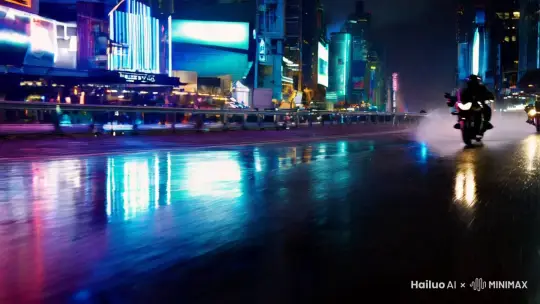 夜间的在一个现代大都市熙熙攘攘的街道上,摄像机锁定在一辆摩托车上,它速度飞快地在摩天大楼的巍峨轮廓间穿梭。
摩托车的轮胎切入湿滑的、被雨水浸透的路面,留下明显的痕迹,证明了它的速度。轮胎飞速旋转,轮胎因为飞速旋转,在后侧溅起少量符合物理规律水花。
摄像机的视角随后转变,短暂捕捉到摩天大楼似乎随着持续的阵风韵律性地摇摆。随着摩托车继续前进,摄像机迅速向右转动,捕捉到一辆警车正在紧追不舍。警车的应急灯有节奏地闪烁,投射出一系列鲜艳的颜色,与周围的霓虹灯光和流动的交通交相辉映,为场景注入了光影的动态交错。在背景中,充满活力的城市景观变成了令人着迷的光影模糊,进一步加剧了高速追逐的紧张感 by Hailuo AI Video Generator