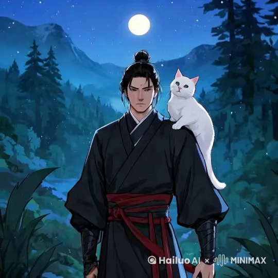 白猫和侠客说悄悄话。 by Hailuo AI Video Generator