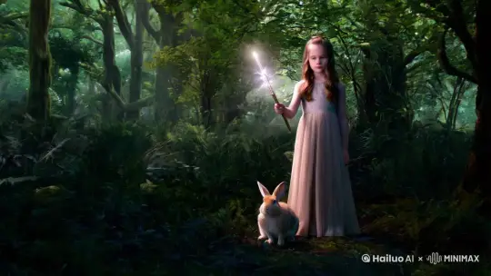 Magic, girl, wand, forest, rabbit --sref 4059834270 --ar 16:9 --s 750 by Hailuo AI Video Generator
