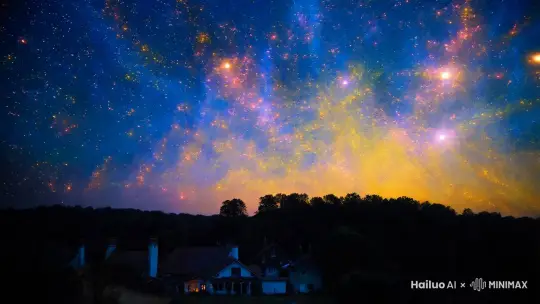 莫奈的星空，璀璨如梦，繁星闪烁，色彩交织。深邃的蓝色与绚烂的金色相互映衬，带你走进神秘而美丽的宇宙世界。 by Hailuo AI Video Generator