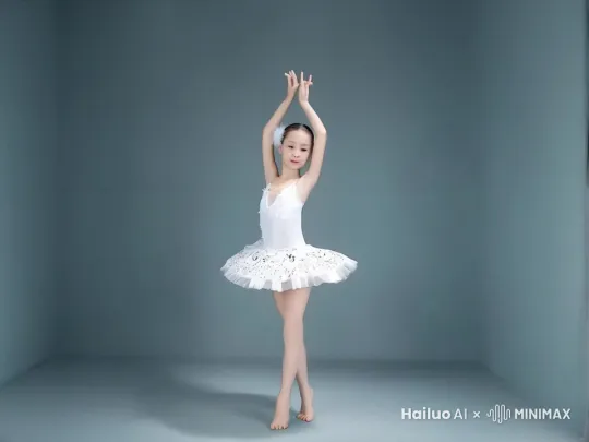 小女孩在跳著名的俄罗斯舞蹈天鹅湖，随着音乐律动，动作优美自然 by Hailuo AI Video Generator