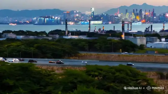 这一处地方已经临近海边了,附近住的人不多,公路上不时有车辆经过,工厂外的土地大都荒废了,树木稀稀拉拉的,大都是半人高的蒿草,远远的,也能够遥望东京湾的繁华灯火,整座城市的瑰美与壮丽像是陷在了一片虚空之中,没有灯光的地方,尽皆虚无。 by Hailuo AI Video Generator