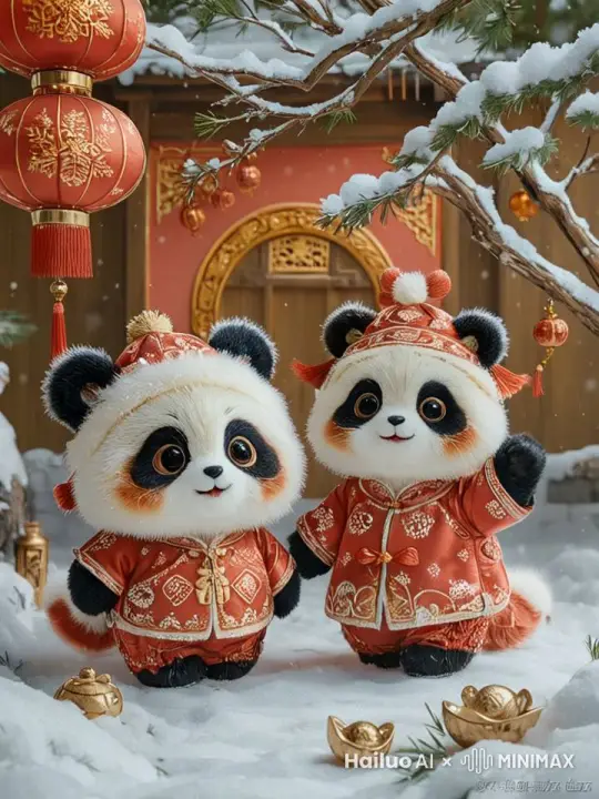 熊猫在秀恩爱 by Hailuo AI Video Generator