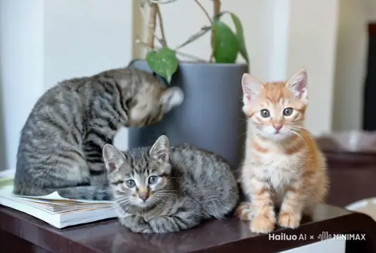 一只小猫咪在刻苦的背诵，两只小猫在认真听讲 by Hailuo AI Video Generator