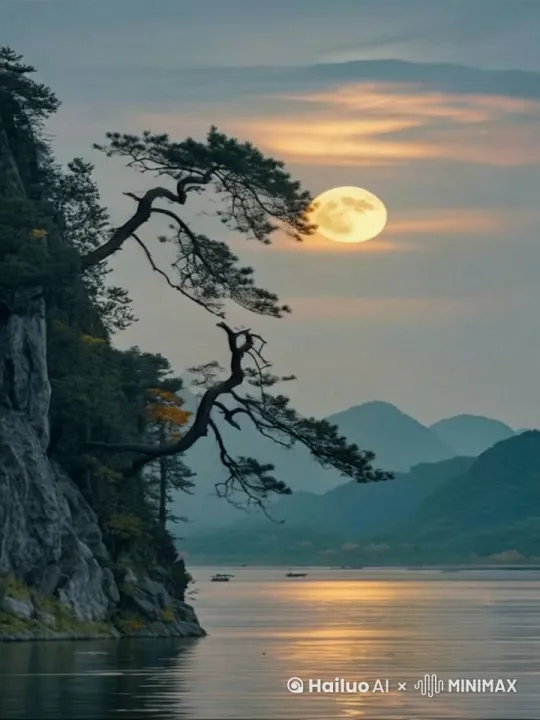 中国山水史诗般的场景，远处有许多小山峰，被云雾环绕，山上有雾，巨大的瀑布，有亭子nea rby，松树造型奇特，瀑布溪流众多，山脚下有茶室，宛如仙境，实景拍摄，超广角，光线充足五5.1 by Hailuo AI Video Generator