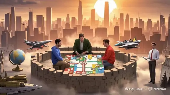 三个人正在下着飞行棋 by Hailuo AI Video Generator
