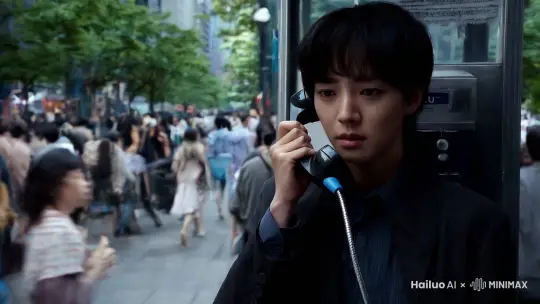 我继续握住听筒抬起脸来，看着电话亭的四周。如今我在什么地方？我不知道那是什么地方。我猜不着。到底这里是哪里？映入我眼帘的只是不知何处去的人群，行色匆匆地从我身边走过去。而我只能站在那个不知名的地方，不停地呼唤阿绿的名字。 by Hailuo AI Video Generator