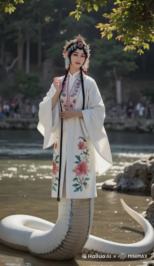 一个女孩在河中看着镜头微笑。 by Hailuo AI Video Generator