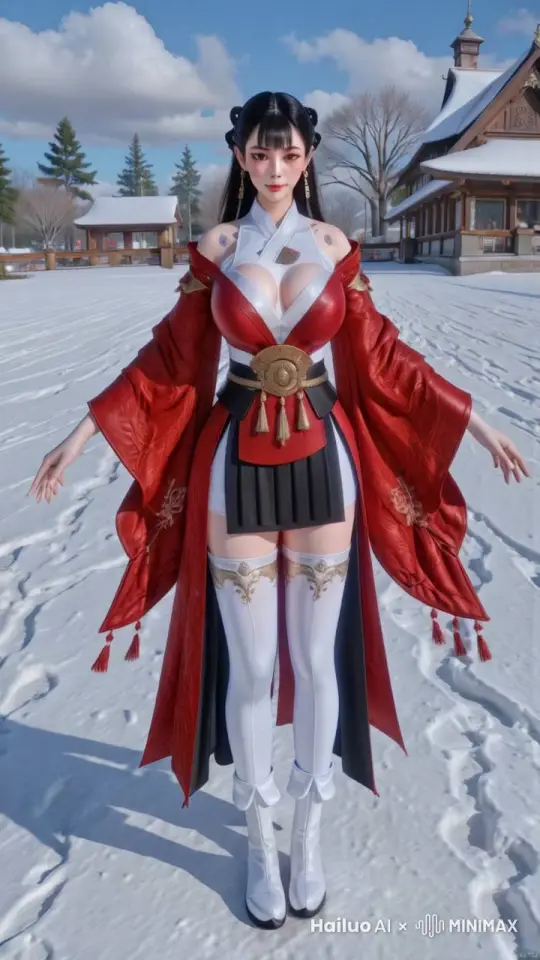 一个女孩在雪地里缓慢走路 by Hailuo AI Video Generator