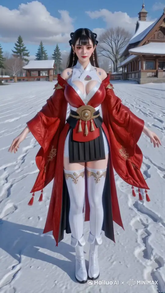 一个女孩在雪地里原地走路 by Hailuo AI Video Generator