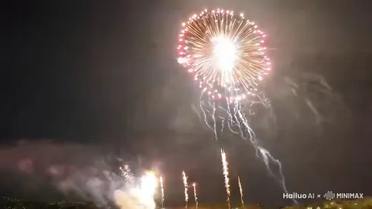烟花升空，爆炸，闪耀夺目，黑夜 by Hailuo AI Video Generator