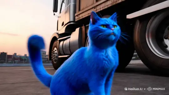 一只蓝色的猫在骂卡车 by Hailuo AI Video Generator