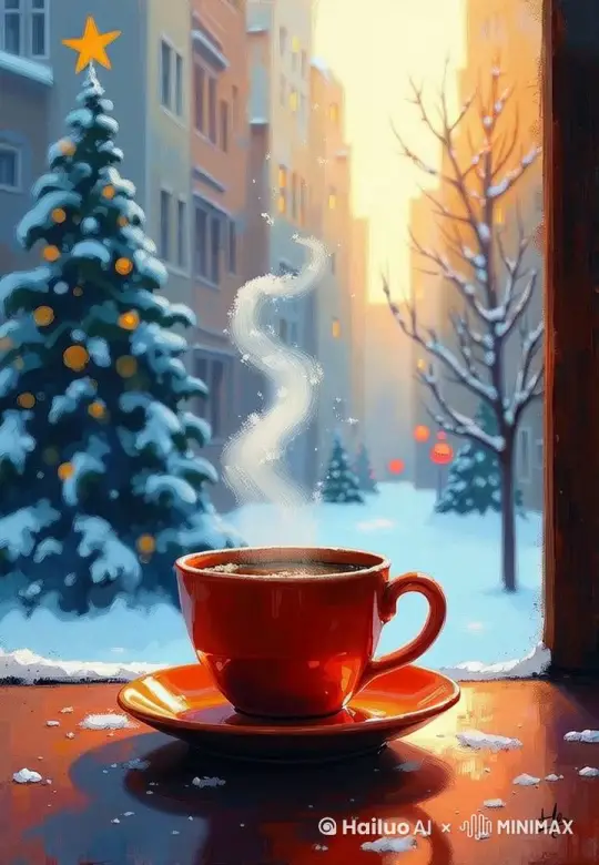 烟雾缓慢上升，窗外雪花飘落 by Hailuo AI Video Generator