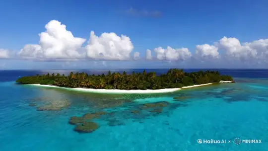 航拍一座美丽的海岛，马尔代夫，蓝天白云，碧海蓝天 by Hailuo AI Video Generator