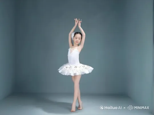 小女孩在跳著名的俄罗斯舞蹈天鹅湖，随着音乐律动，动作优美自然 by Hailuo AI Video Generator