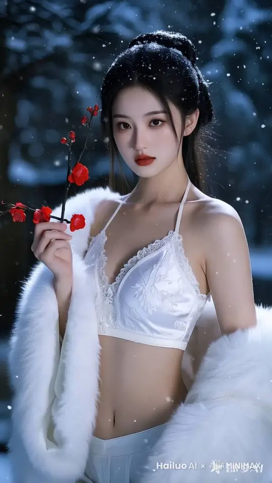 低头轻嗅梅花 by Hailuo AI Video Generator