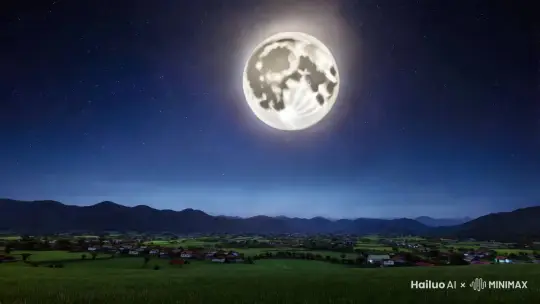 在一个宁静的乡村夜晚,一片开阔的田野上,一轮圆圆的月亮高高挂在天空中,洒下柔和而皎洁的月光。月光照亮了整个乡村,远处的山峦、田野和村庄都笼罩在一片银白之中。从正面稍低的角度看去,一束束绚丽的烟花突然升起,在夜空中绽放开来,形成了“新年快乐”的字样。烟花的光芒照亮了周围的一切,五彩斑斓的色彩与圆圆的月亮相互映衬,构成了一幅美轮美奂的画面。乡村的夜晚显得格外宁静而美好,空气中弥漫着清新的气息,地面上的青草在月光下泛着淡淡的绿色。摄影风格,定焦镜头,梦幻渲染,柔和的月光与明亮的烟花光线,绚丽多彩色调,正面稍低角度,8K。 by Hailuo AI Video Generator