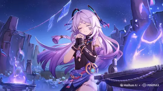 头发随着风飘动，天上的星星也会快速的东升西落 by Hailuo AI Video Generator