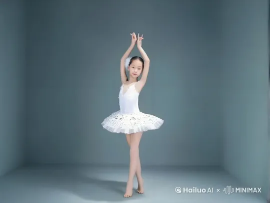 小女孩在跳芭蕾舞，随着音乐律动，动作优美自然 by Hailuo AI Video Generator