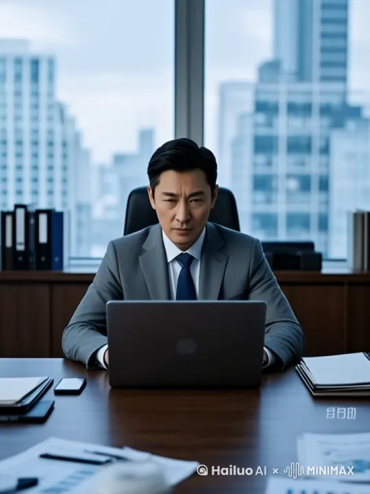 运镜方式：水平运镜。在办公室，一位男士单手拍桌子，然后破口大骂。脸色生气的样子。 by Hailuo AI Video Generator