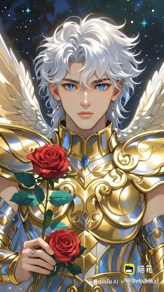 玫瑰花瓣飞舞，男孩的头发随风飘扬 by Hailuo AI Video Generator