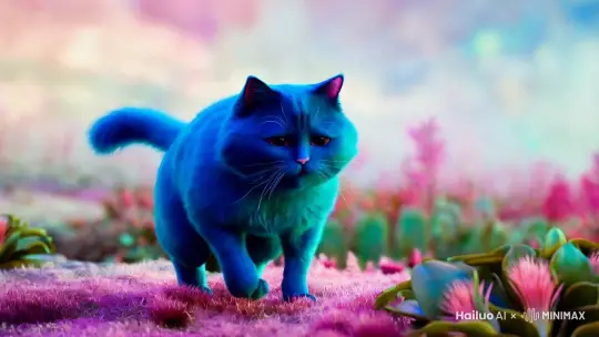 蓝色胖猫人边跑边哭 by Hailuo AI Video Generator