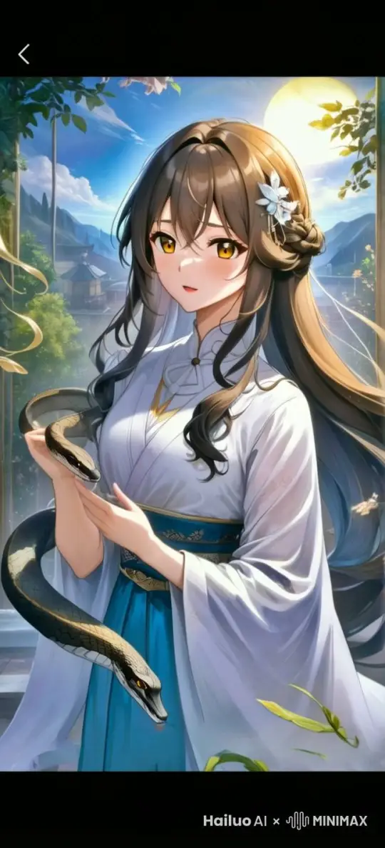 女孩抚摸蛇头，之后镜头拉远 by Hailuo AI Video Generator