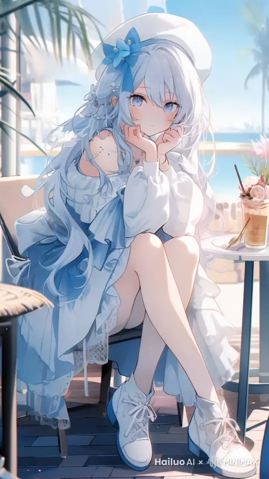 女孩站起来随意转圈，摆动着秀发和裙子 by Hailuo AI Video Generator