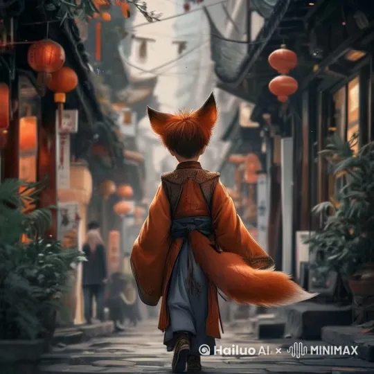 狐耳男孩向前走然后回头一笑 by Hailuo AI Video Generator