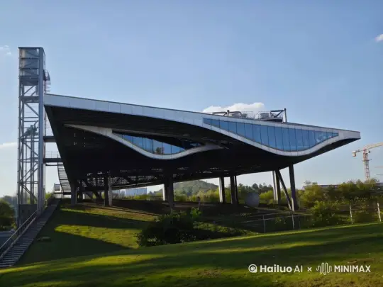 在建筑后面出现巨大比卡丘并和建筑物产生互动 by Hailuo AI Video Generator