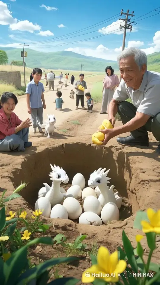 幼龙动起来，镜头动起来，龙嘴一张一合，龙身缓缓扭动，老头喂幼龙吃香蕉动作自然流畅，符合逻辑，极致细节，镜头跟拍，超真实动态捕捉。清晰自然，不模糊，高质量，没有瑕疵 by Hailuo AI Video Generator