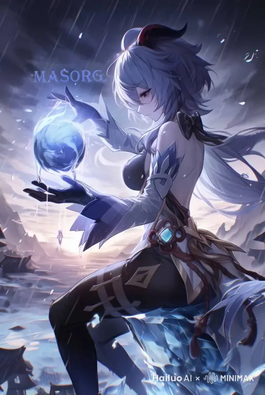 一个女孩侧对镜头坐着，飘动的衣服和头发 by Hailuo AI Video Generator