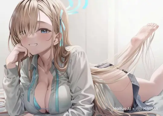 一个女孩侧对镜头坐着，飘动的衣服和头发 by Hailuo AI Video Generator