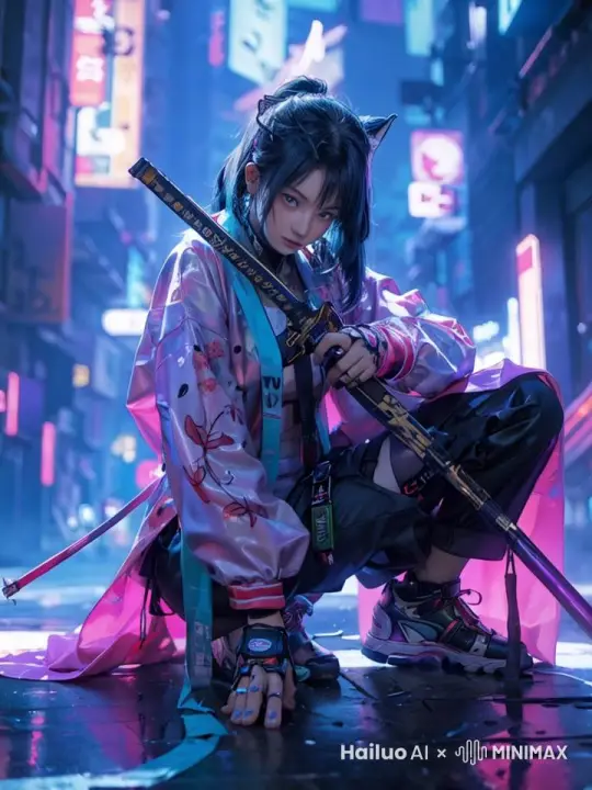 头发衣服飘动，眼神逐渐凌厉 by Hailuo AI Video Generator