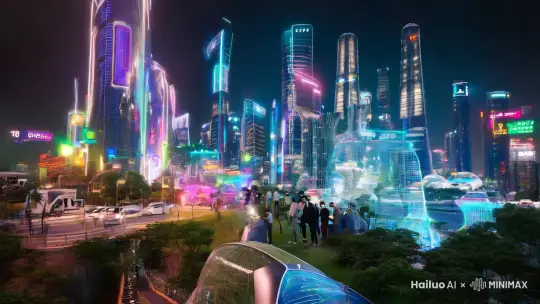 2050 年，中国城市智能闪耀，天际线科幻非凡 。 by Hailuo AI Video Generator