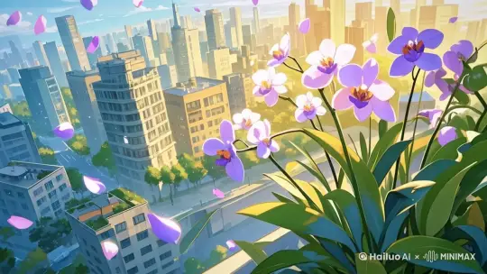 兰花轻轻摇曳，花瓣随风飘舞，镜头推前向右平移 by Hailuo AI Video Generator