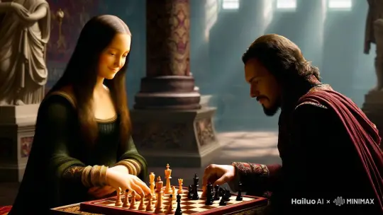 蒙娜丽莎和达芬奇下象棋 by Hailuo AI Video Generator